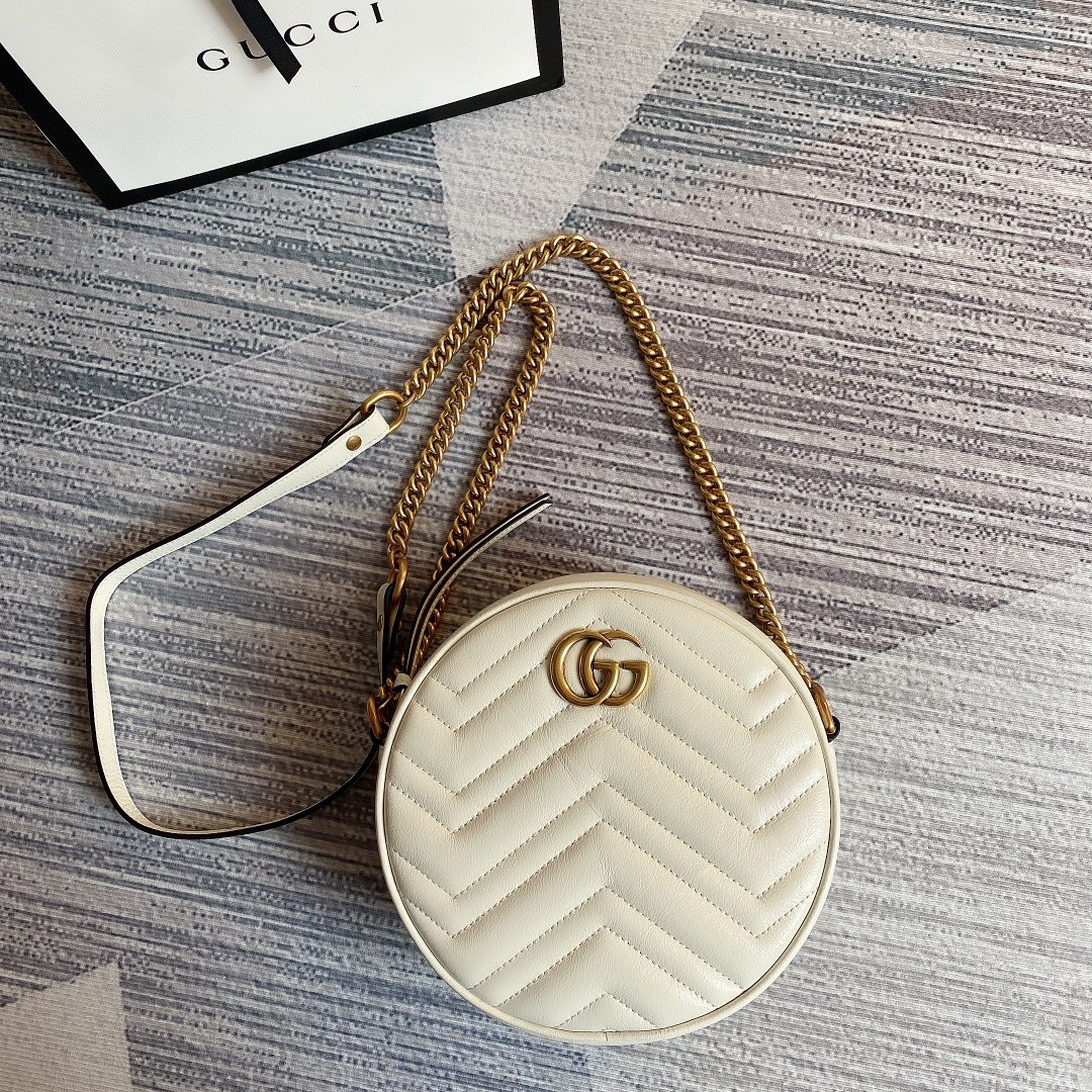 Gucci GG Marmont Mini Round Shoulder Bag 550154 White